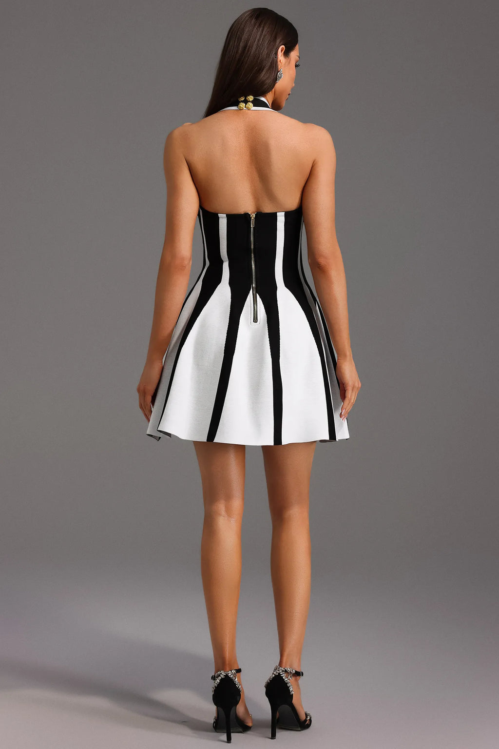 LLstyle Black & White Halter Mini Dress
