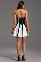 Lucie Backless Halter Striped Mini Dress