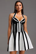 LLstyle Sexy Backless Halter Striped Black Mini Dress
