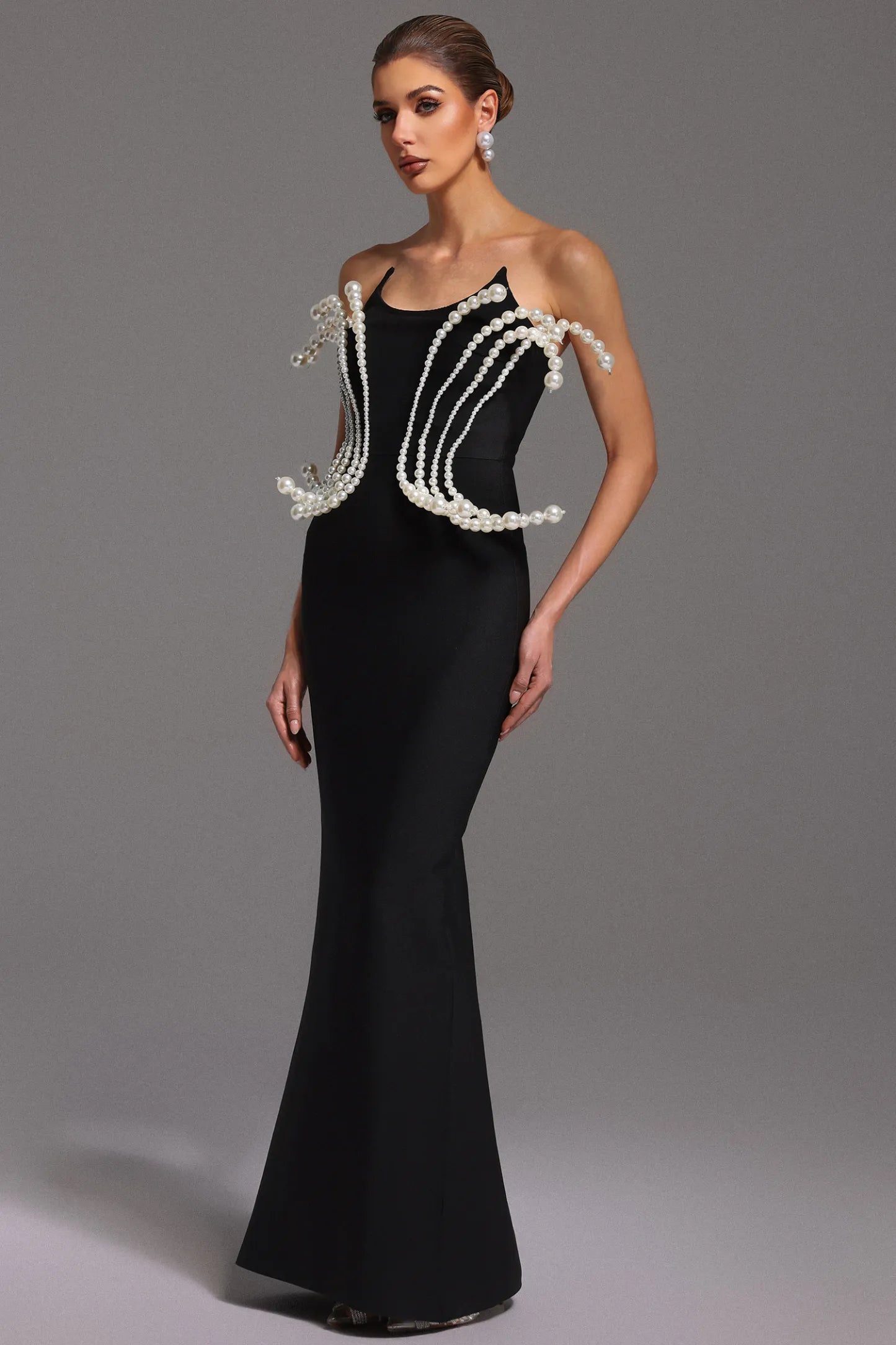 LLstyle Women’s White Pearl Jewelry Tube Bandage Dress