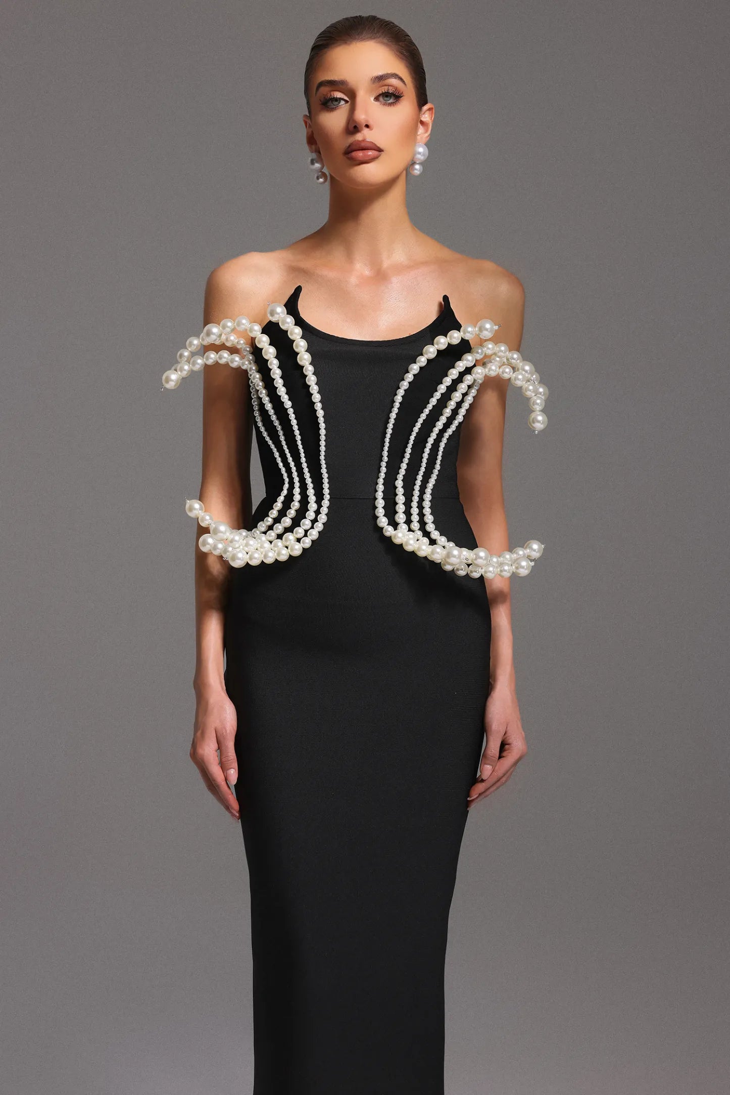 LLstyle Women’s White Pearl Jewelry Tube Bandage Dress