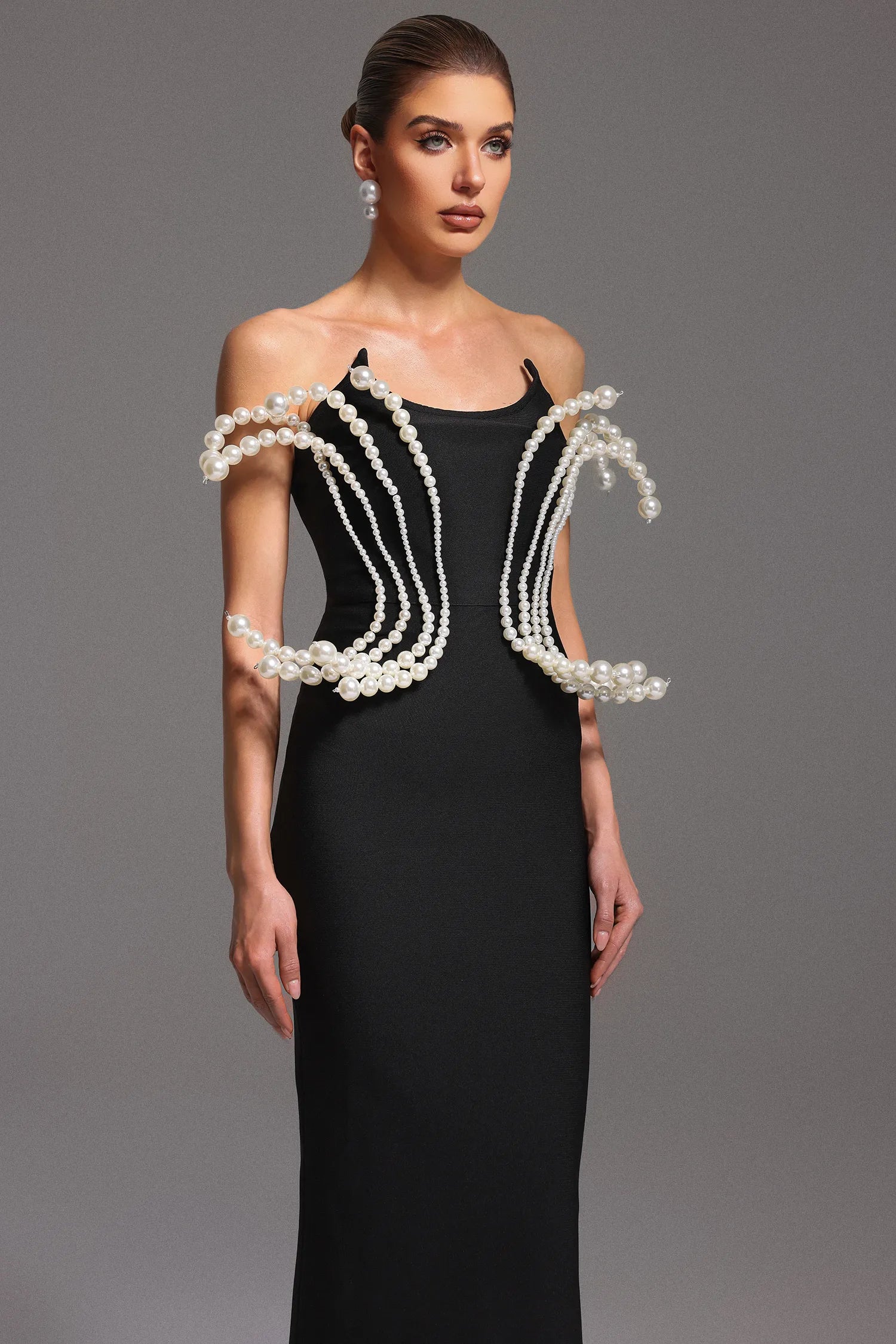 LLstyle Women’s White Pearl Jewelry Tube Bandage Dress