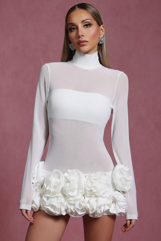 LLstyle with floral- Hem Sheer Mini Dress