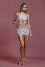 Janet Crystal Bloom Illusion Mini Dress