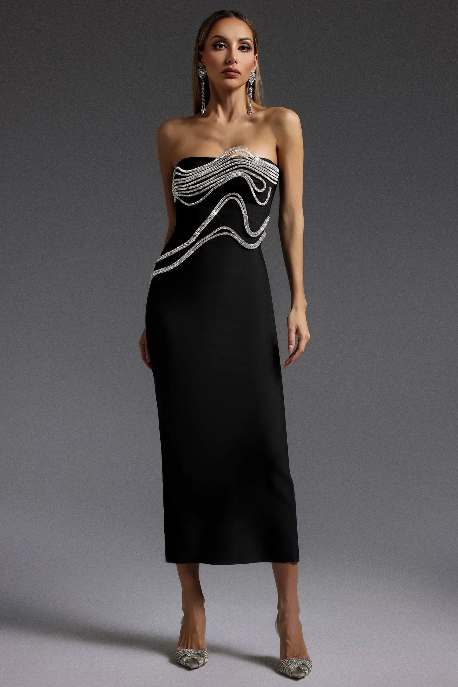 LLstyle Elegant Black Strapless Sleeveless Bandage Dress
