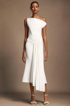 Pauline White Draped Midi Dress
