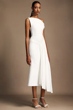 Pauline White Draped Midi Dress