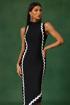 Rachel Asymmetrical Contrast Trim Midi Dress