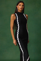 Rachel Asymmetrical Contrast Trim Midi Dress