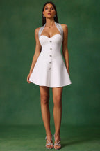 Denise White Crystal Halter Mini Dress