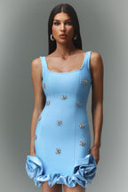 Clover Floral-Embellished Ruffle Hem Mini Dress