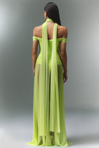 Neon Luxe Off-Shoulder Chiffon Gown