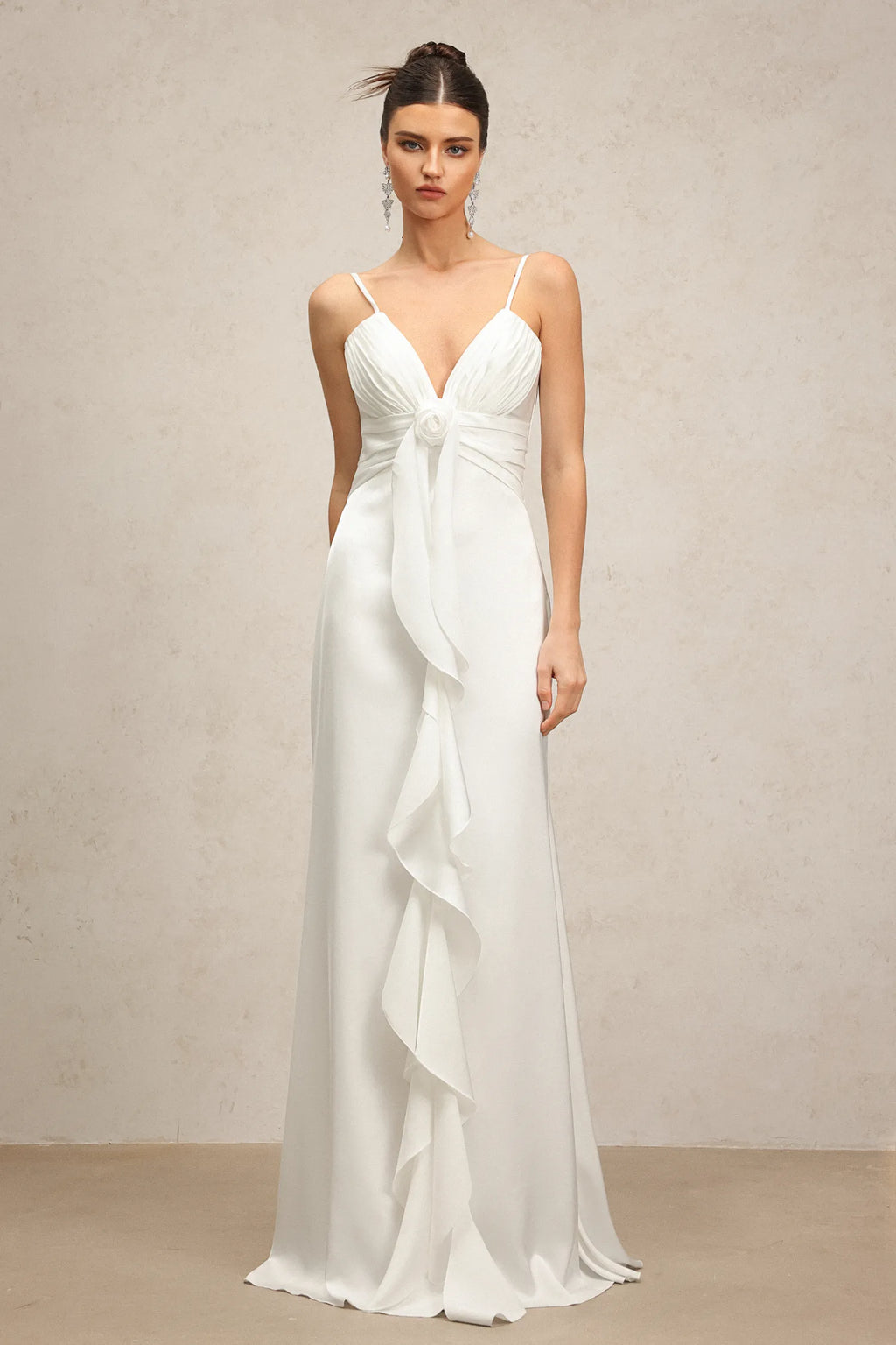Florence White Ruffle Front Maxi Dress