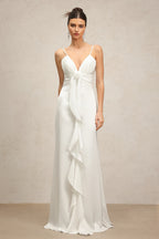 Florence White Ruffle Front Maxi Dress