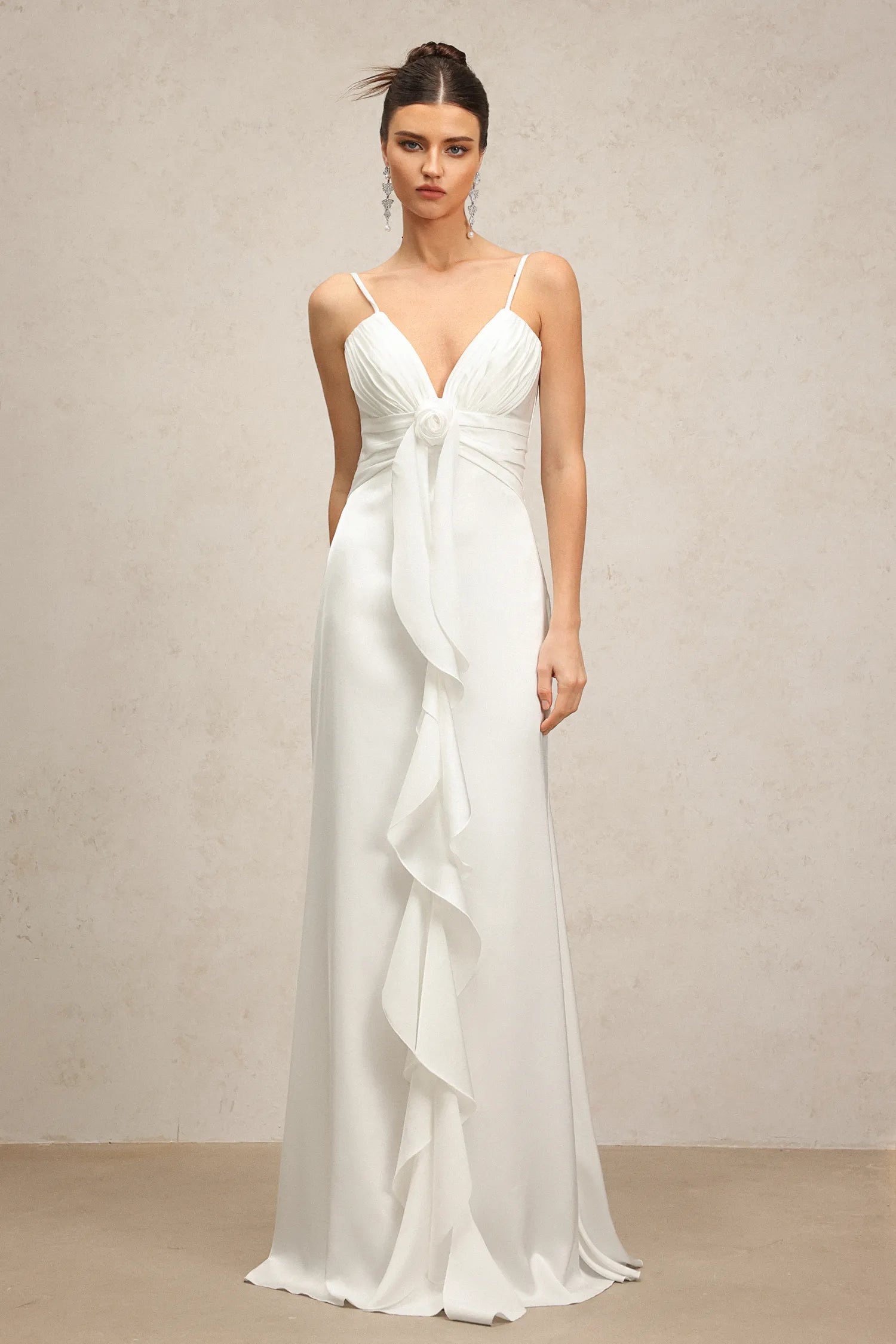 LLstyle White Ruffle Front Maxi Dress