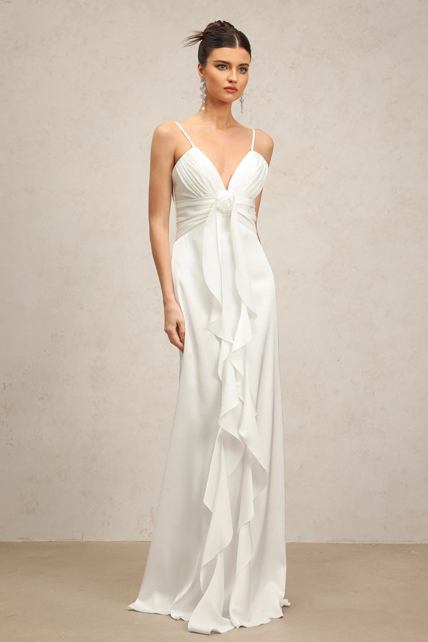 LLstyle White Ruffle Front Maxi Dress