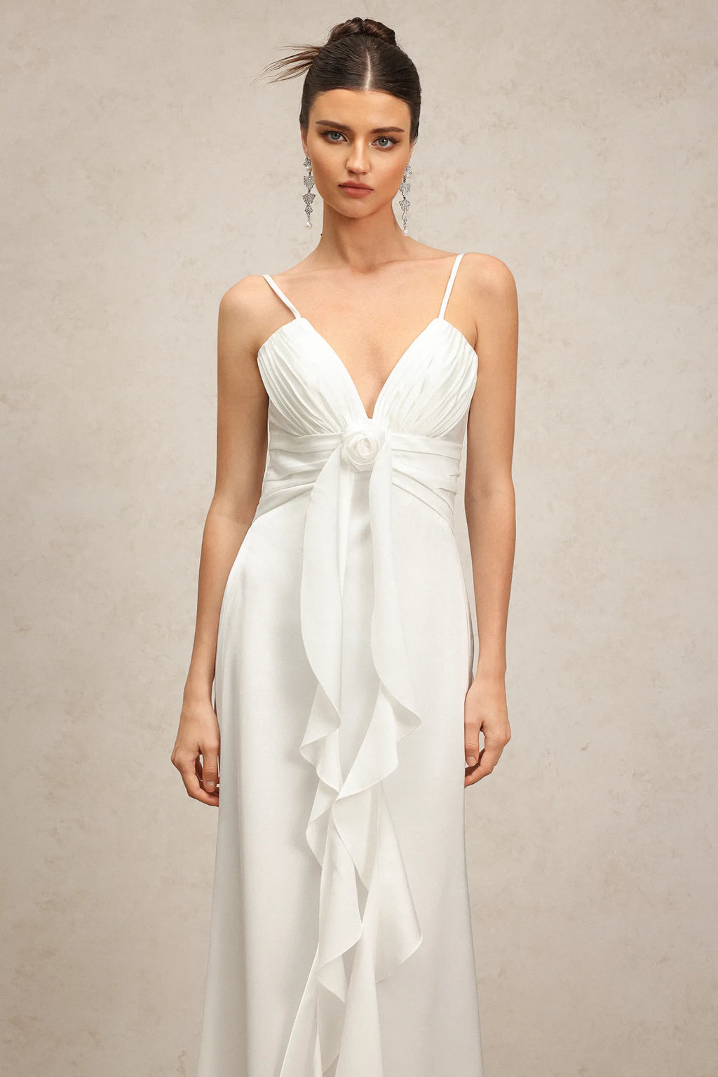 Florence White Ruffle Front Maxi Dress