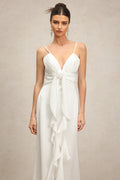 Florence White Ruffle Front Maxi Dress