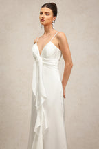 Florence White Ruffle Front Maxi Dress