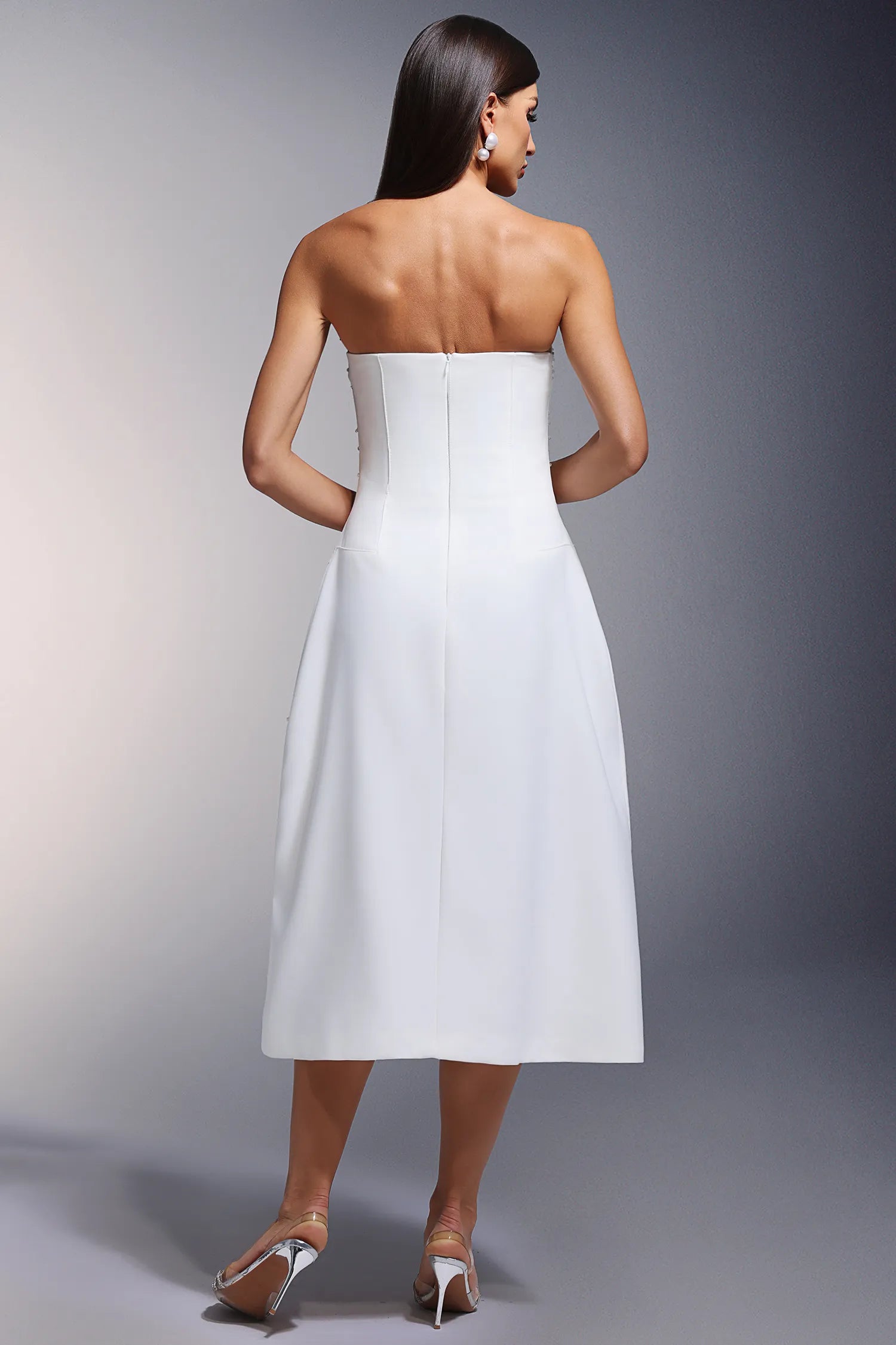 LLstyle White Embellished Strapless Midi Dress