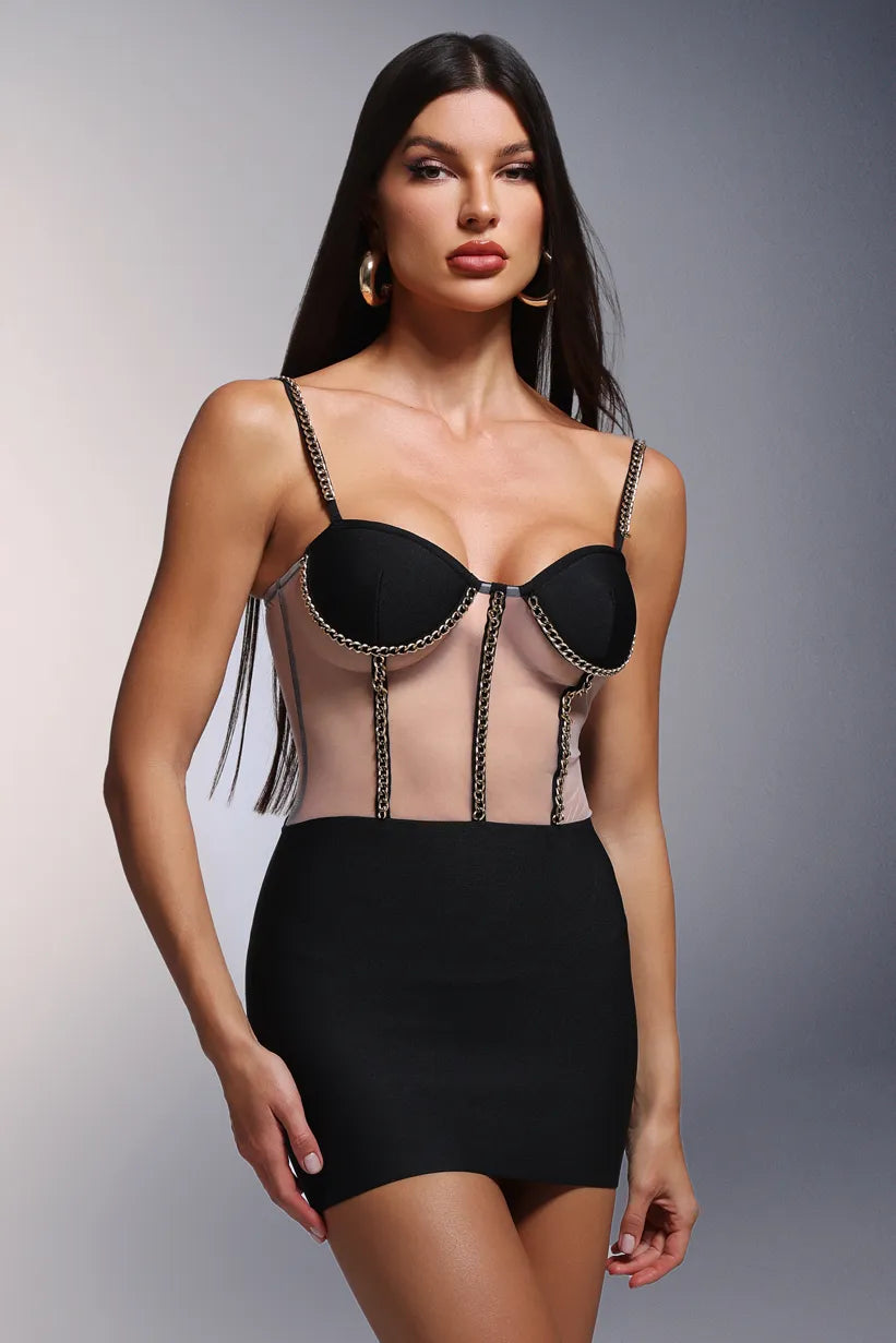 Sofia Chic Black Mesh Corset Mini Dress