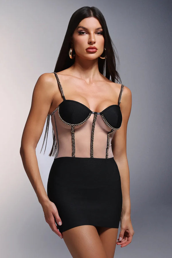 LLstyle Chic Black Mesh Corset Mini Dress