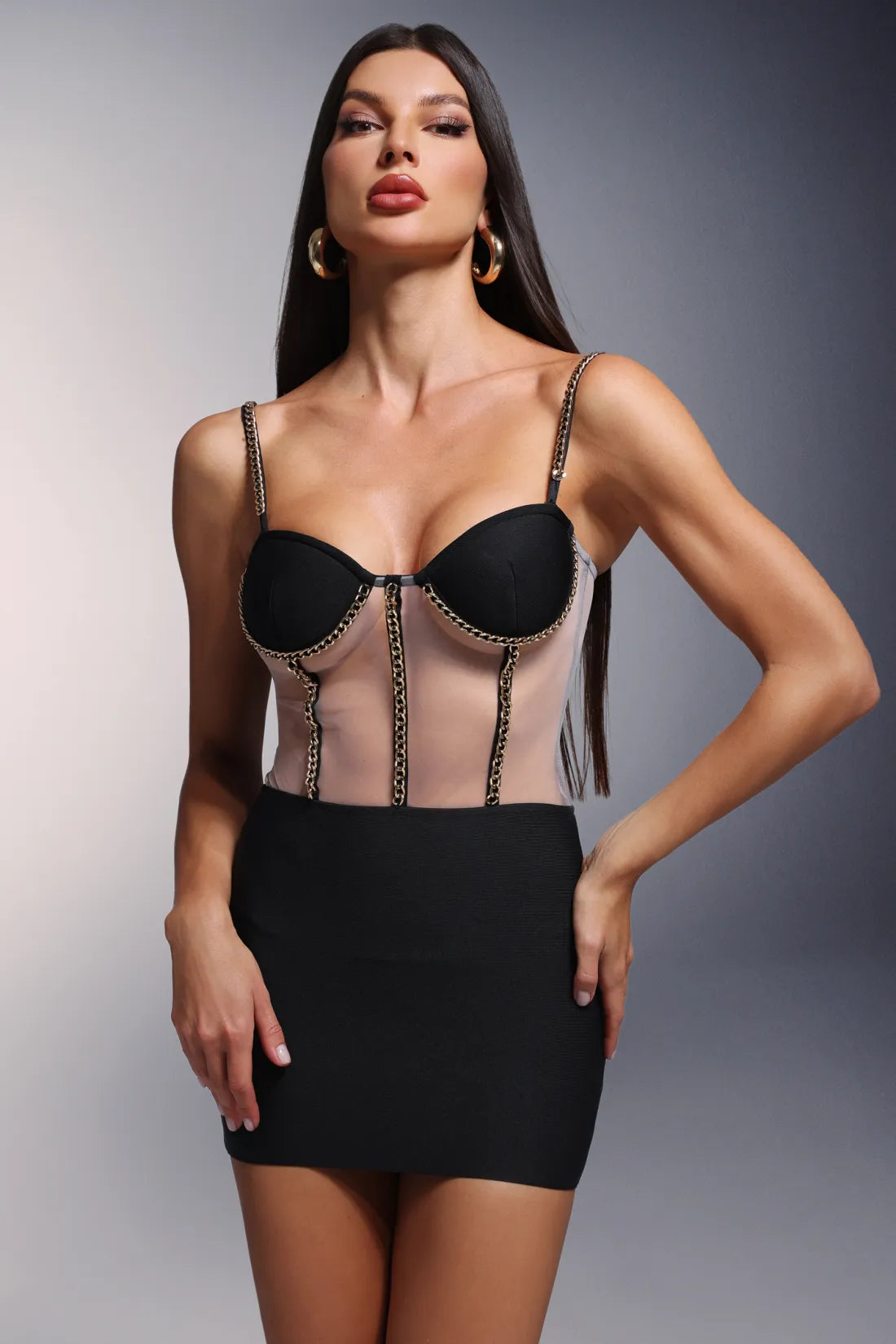 LLstyle Chic Black Mesh Corset Mini Dress