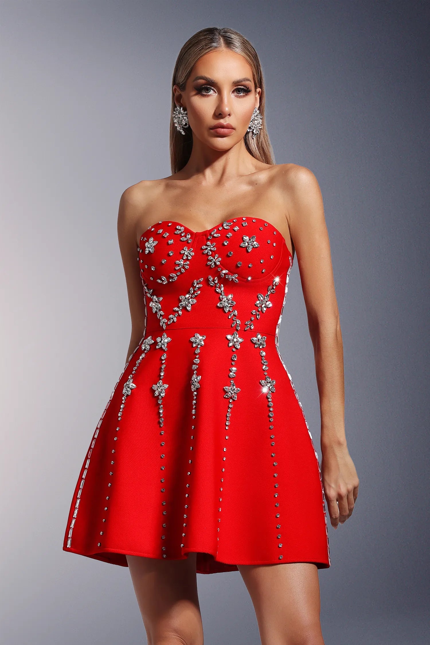 LLstyle Red Crystal Mini Dress