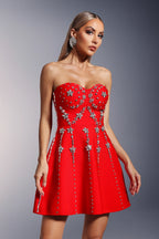 Mariah Red Crystal Mini Dress