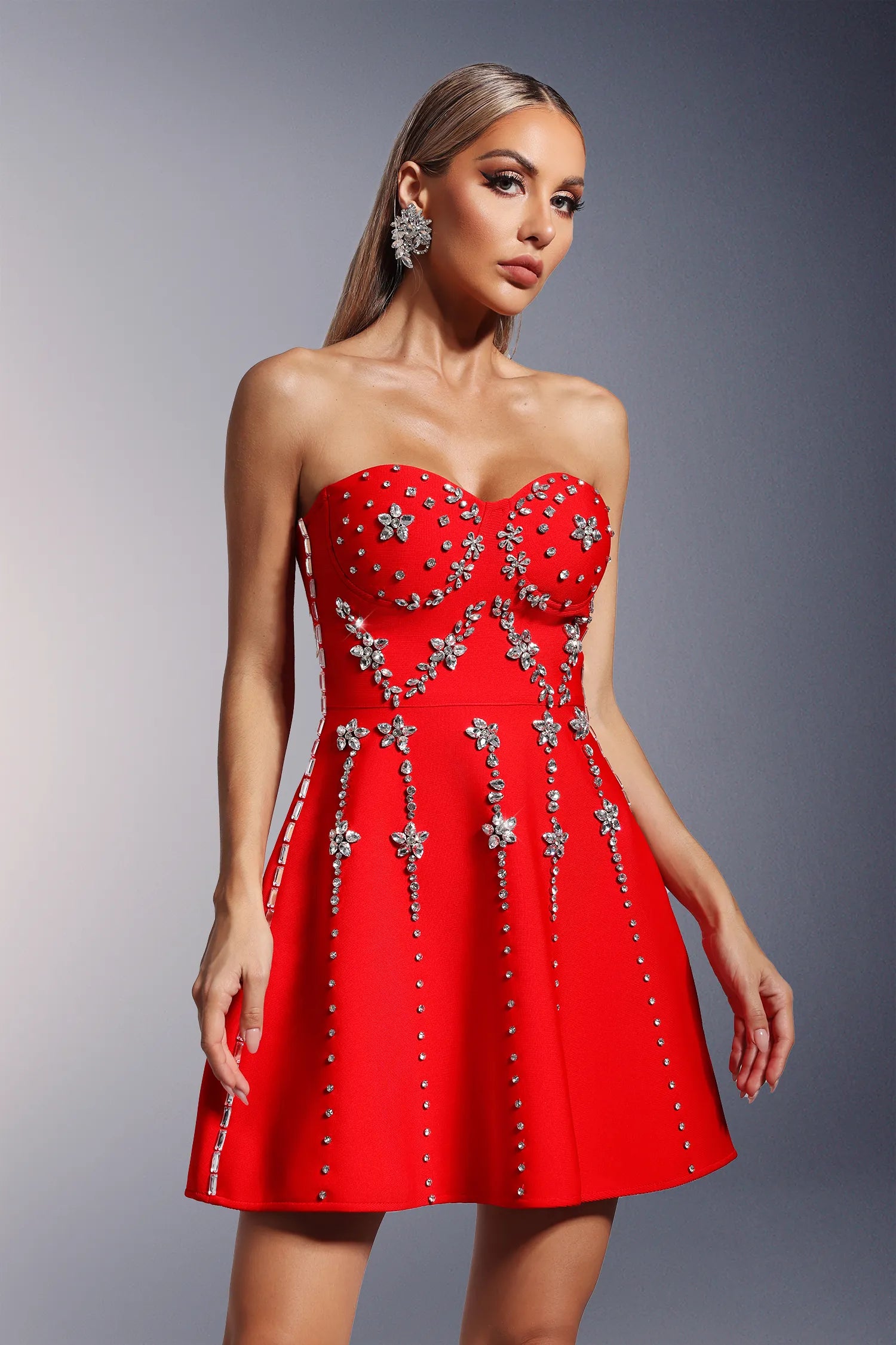 LLstyle Red Crystal Mini Dress