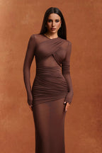 Electra Ruched Sheer Panel Maxi Dress
