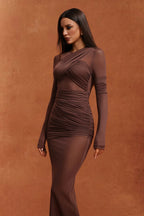 Electra Ruched Sheer Panel Maxi Dress