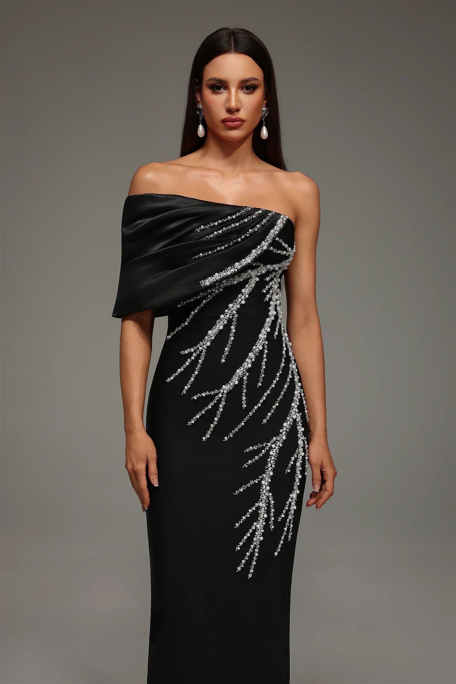 LLstyle Off-Shoulder Black Evening Gown Dress