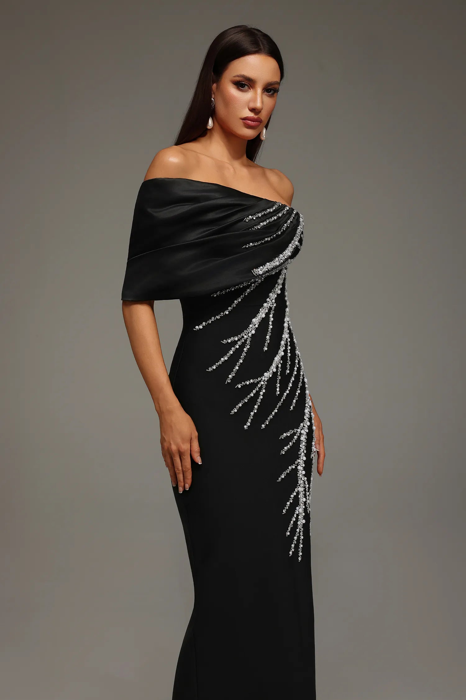LLstyle Off-Shoulder Black Evening Gown Dress