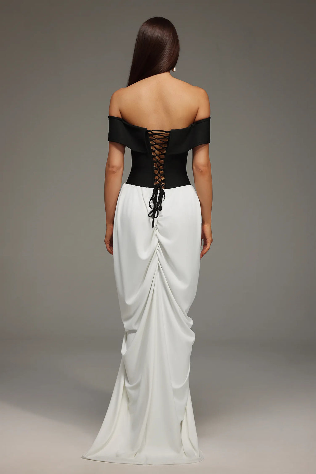 LLstyle Off-Shoulder Black &amp; White Draped Gown