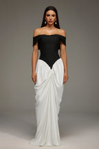 Loiviia Off-Shoulder Black White Dress
