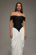 LLstyle Off-Shoulder Black &amp; White Draped Gown