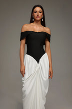 Loiviia Off-Shoulder Black White Dress