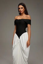 Loiviia Off-Shoulder Black White Dress