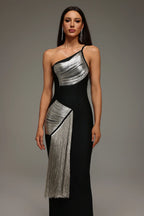 Élina Metallic Panel Fringe Gown