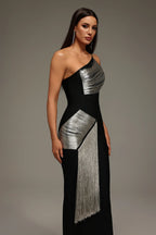 Élina Metallic Panel Fringe Gown