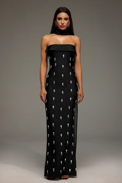 LLstyle Embellished Noir Column Gown
