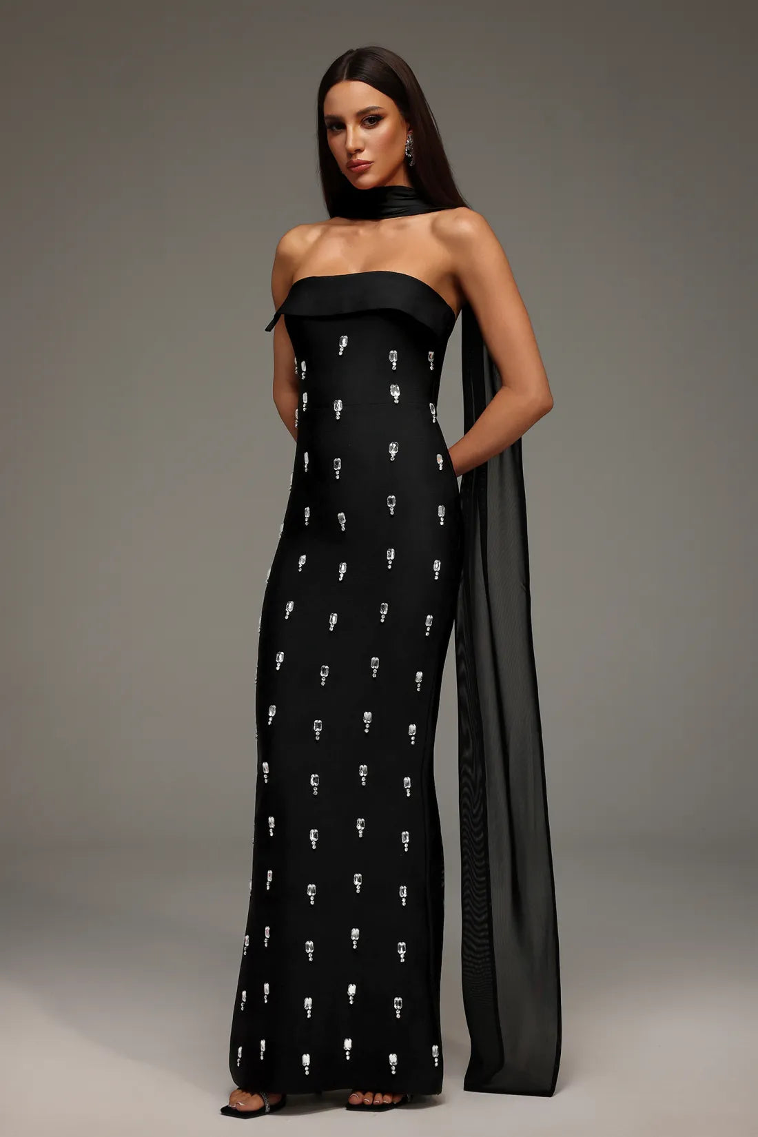 LLstyle Embellished Noir Column Gown