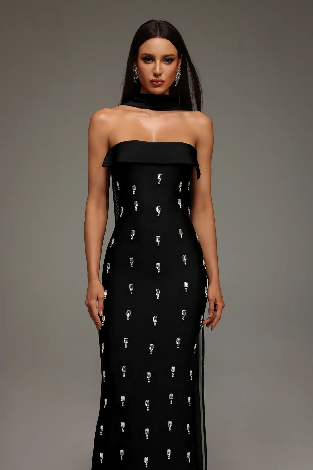 LLstyle Embellished Noir Column Gown