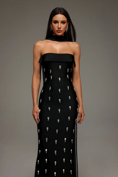LLstyle Embellished Noir Column Gown