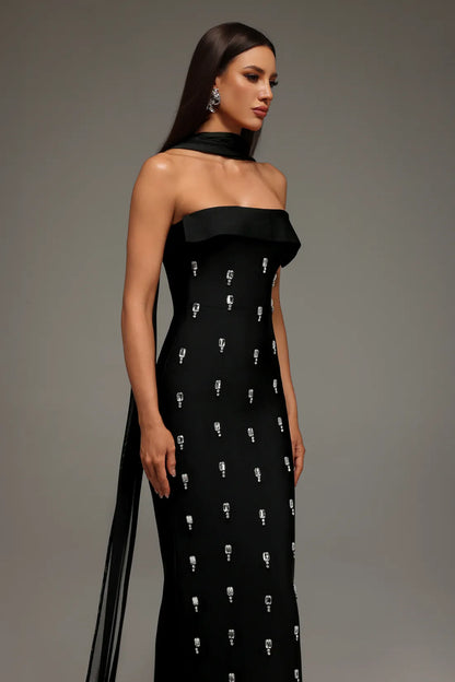 LLstyle Embellished Noir Column Gown