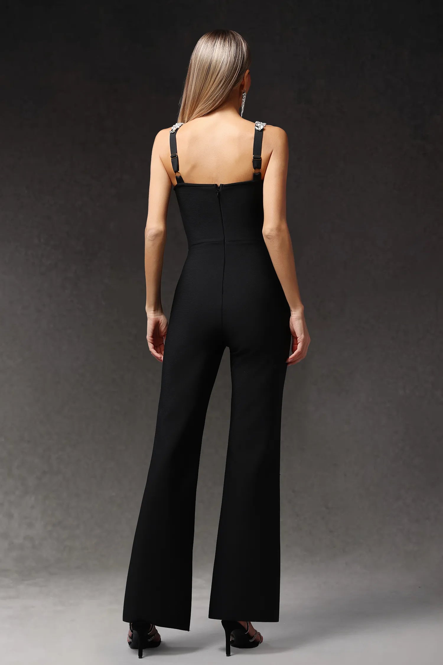 LLStyle Embellished Black Wide-Leg Jumpsuit