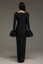Whitney Black Floral-Neckline Gown