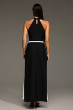 Black & White Halter Pleated Maxi Dress