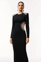 Kaia Elegant Cutout Pearl Maxi Dress